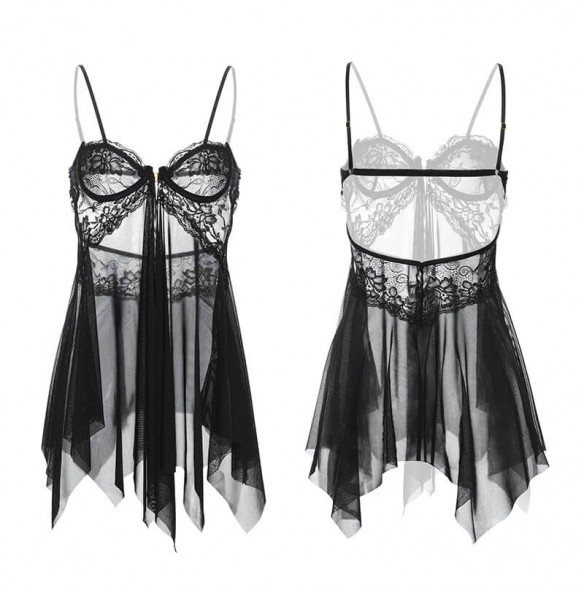 FEE ET MOI - Front-Open Sheer Underwire Dress (Plus Size - Black)